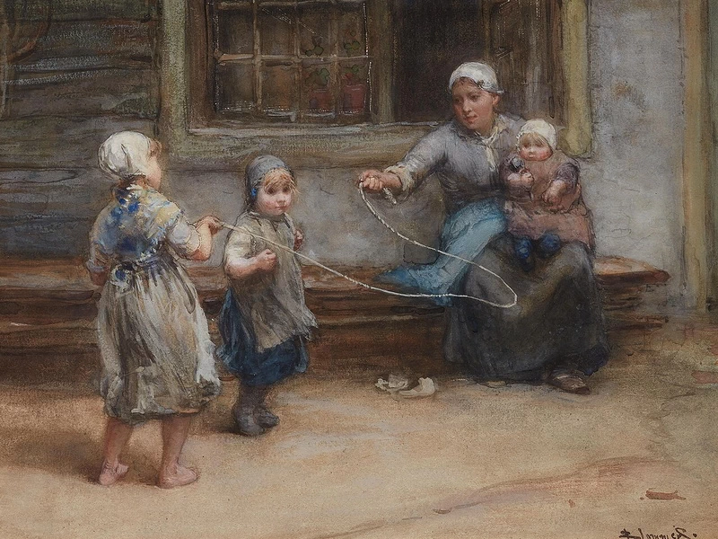 1845-Bernardus Johannes Blommers - Madre con i suoi figli che saltano la corda
